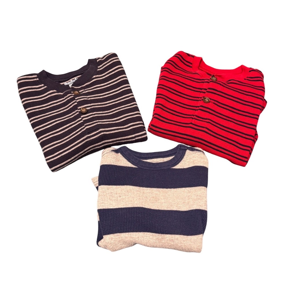 Old Navy Garanimals Boys 5T Striped Waffle Knit Thermal Henley Shirts Lot of 3